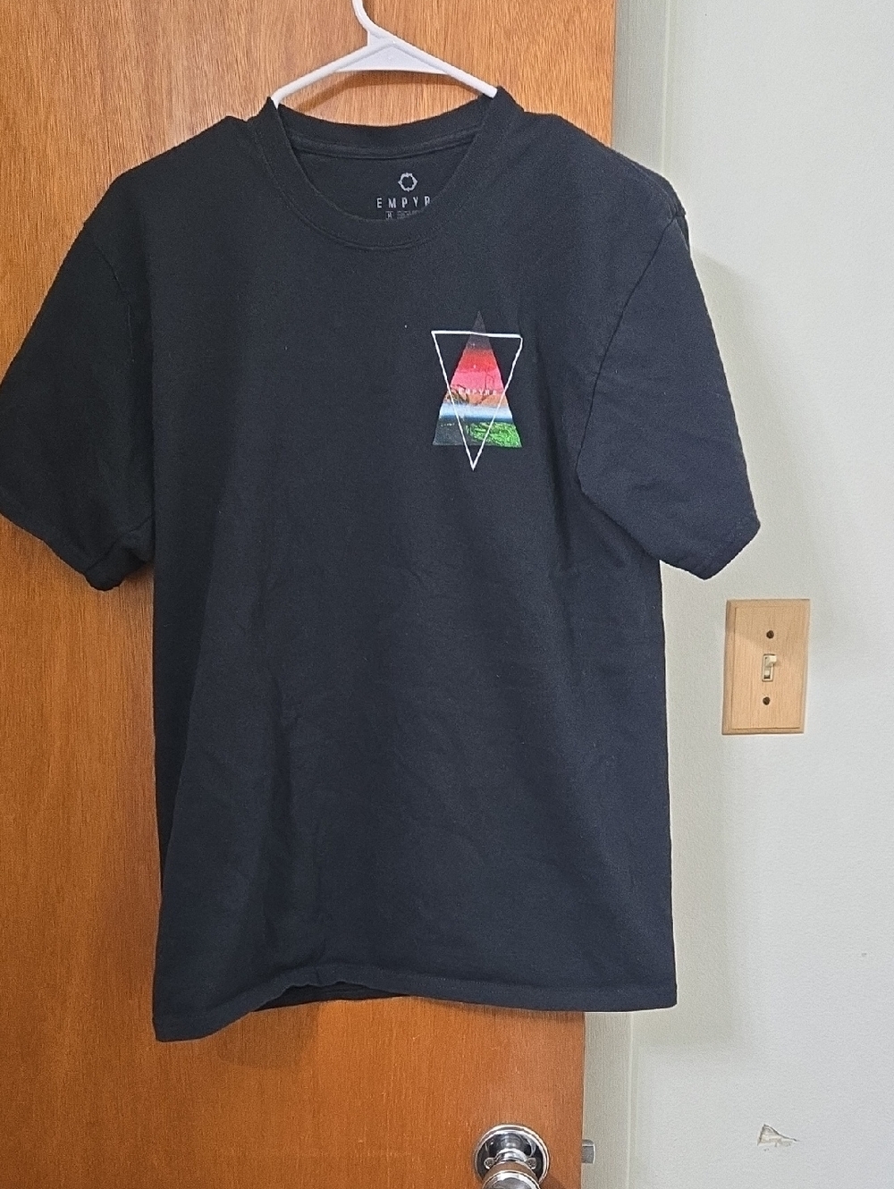 Black Graphic Men’s T-Shirt with Colorful Triangle Print